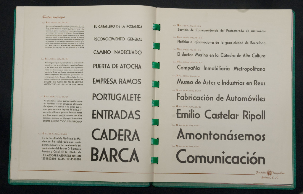 Type Specimen of Fundición Tipográfica Nacional, featuring Carlos Winkows's Electra, image courtesy of Jose Patau 