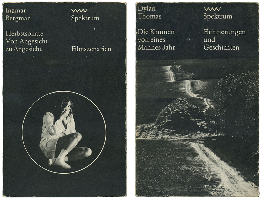 Examples of the Spektrum book series (Verlag Volk und Welt), designed by Lothar Reher