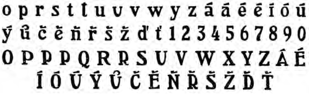 Diacritics and modified letters for the typeface Arlington, Vojtěch Preissig, 1909
