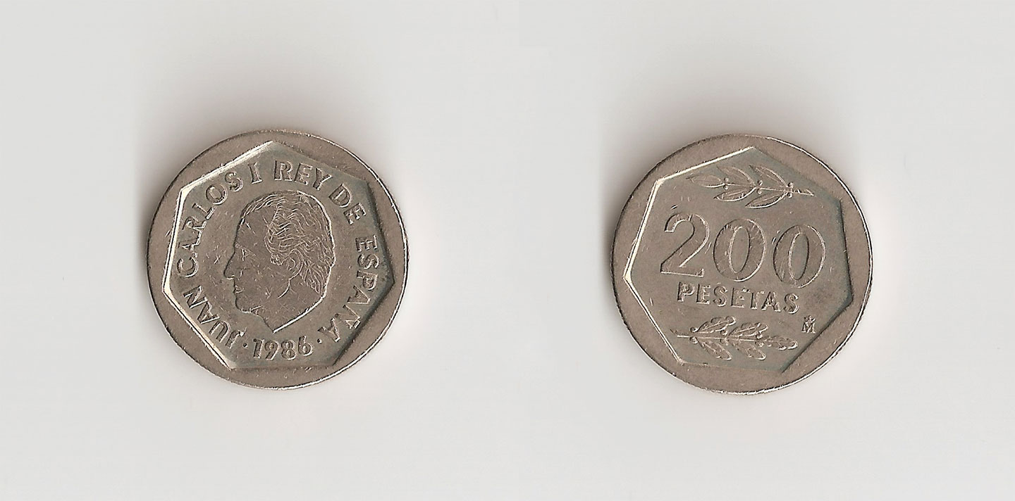 The two sides of the 200 pesetas coin (1986)
