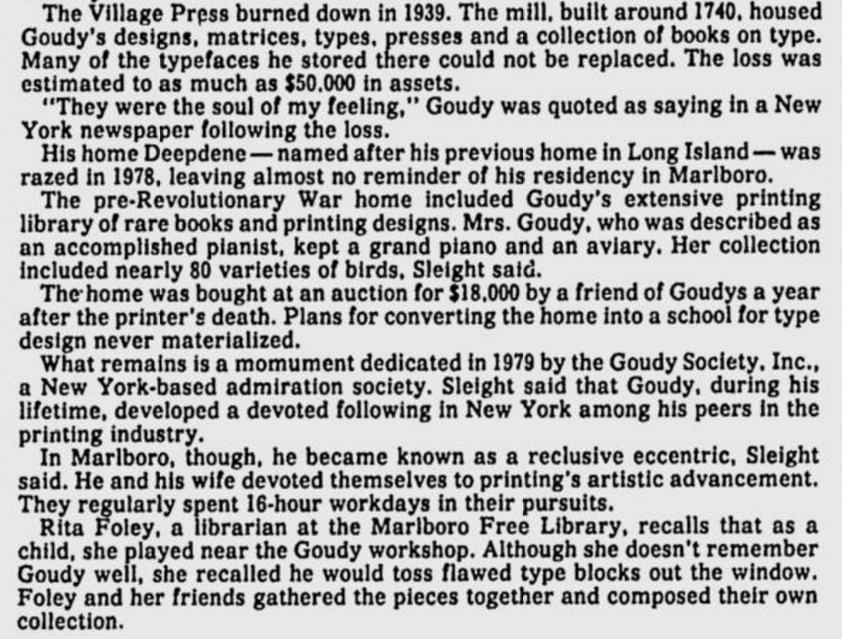 1986 article about the Goudys