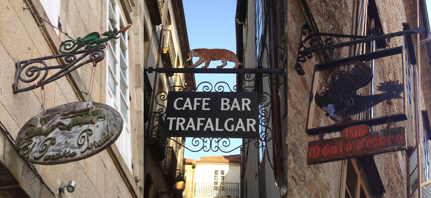 Three examples of the animals and creatures that one can find in the signage of local bars.