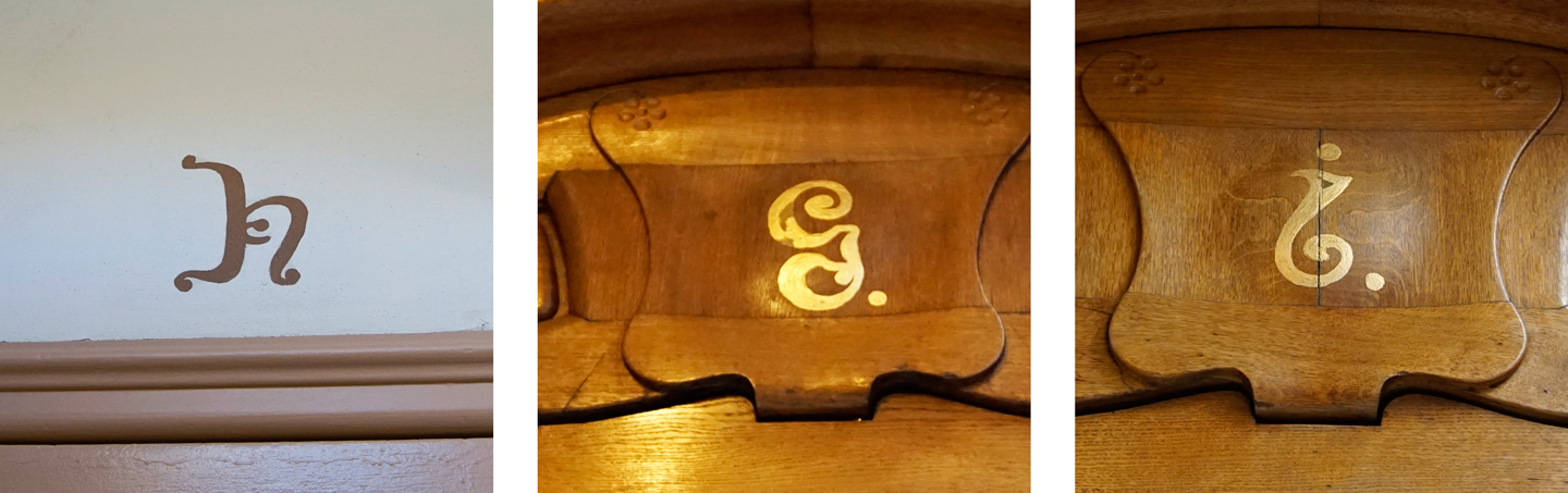 Art-Nouveau style letters on the doors of Casa Batlló