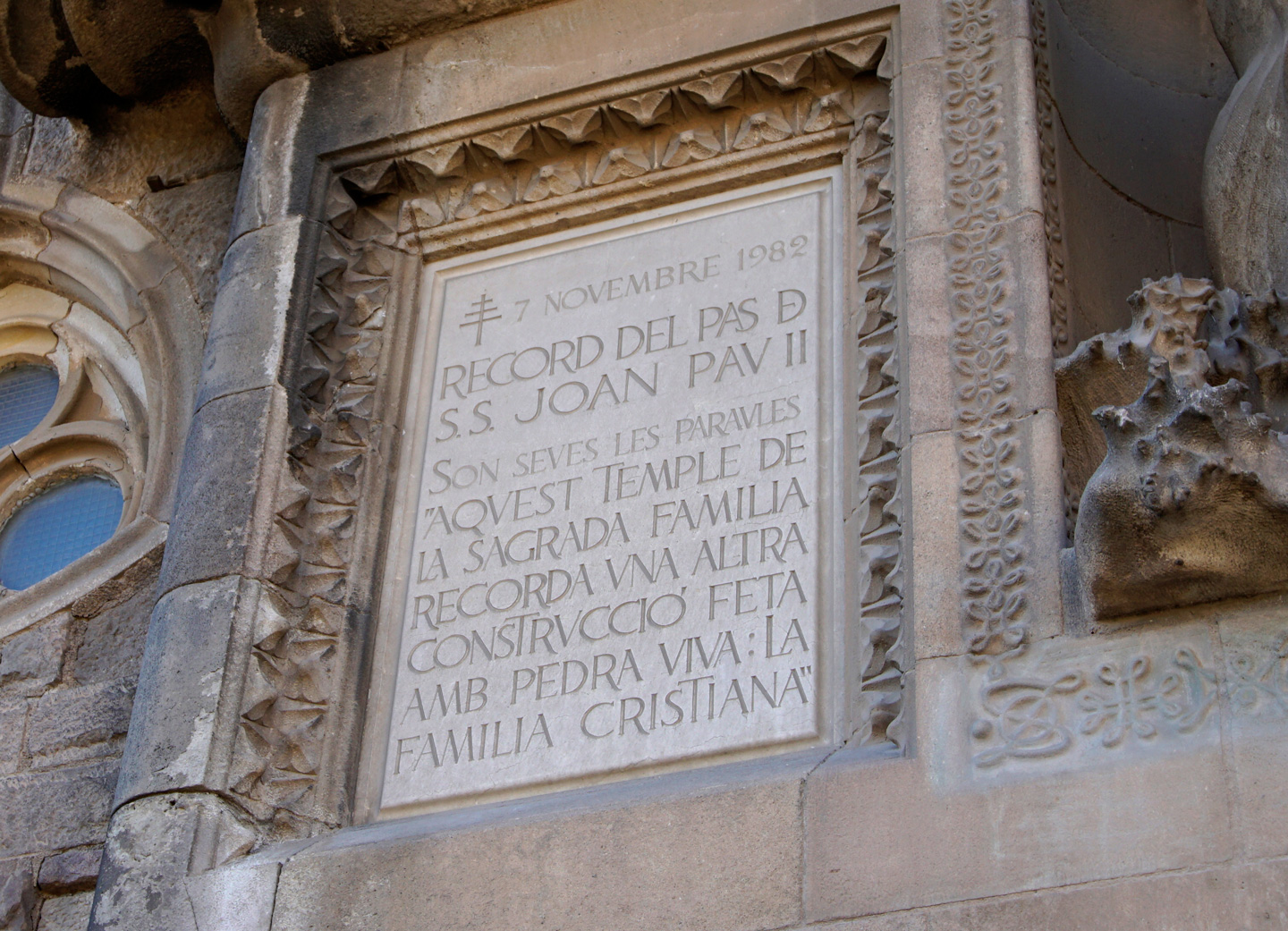 A panel full of roman capitals on the Nativity Façade
