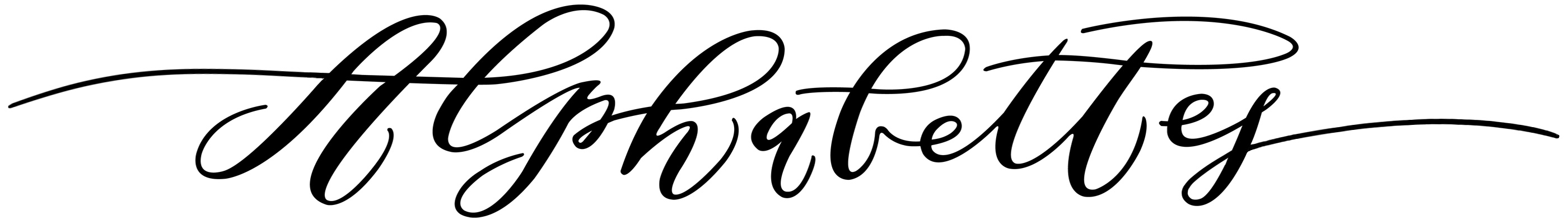 Hand lettered semi-connected black and white script of Alphabettes logo