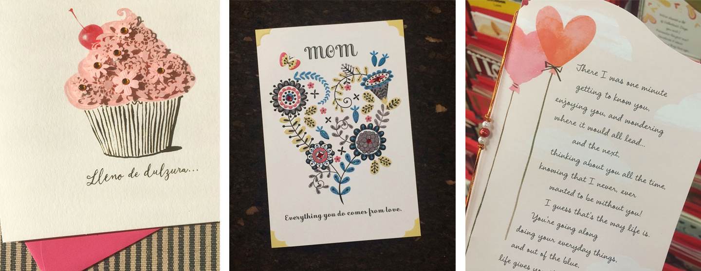 Examples of fonts in use on Hallmark Cards.