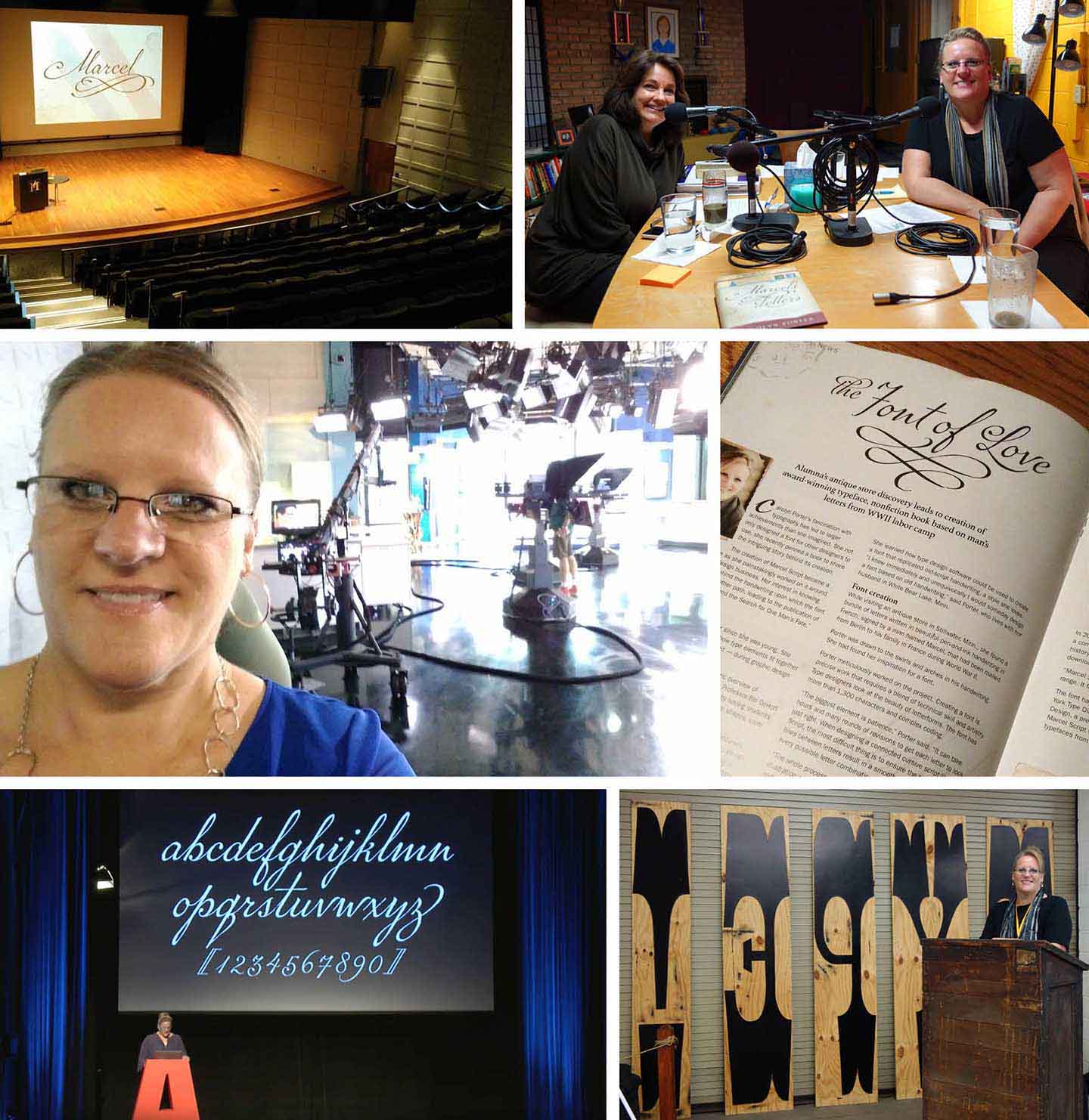 collage of Carolyn speaking at public events