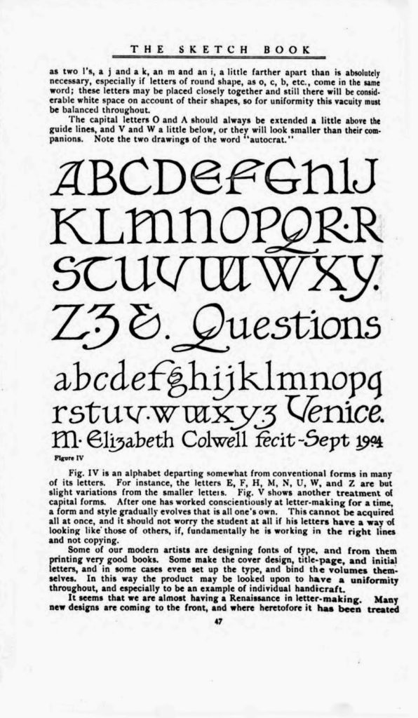Excerpt of Elizabeth Colwell's Typeface in The Sketch Book