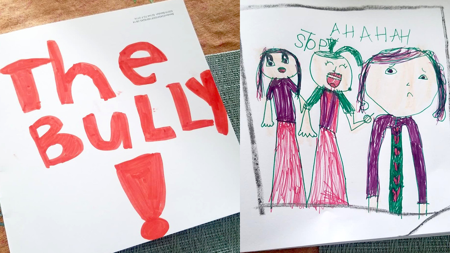 cover drawn by a child and a drawing of three girls