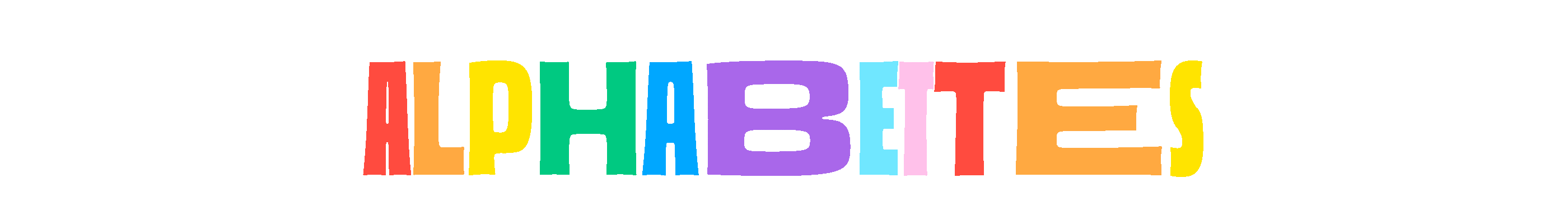 Alphabettes header in raingow colors animated as a waving flag in the typeface Puffling