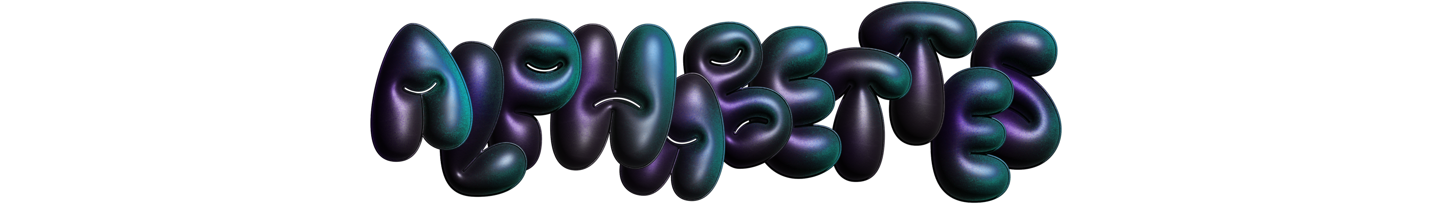 Alphabettes header using an inflated effect with round uppercase characters dancing on top of each other. Gradient colours using tale, purple and black tones.